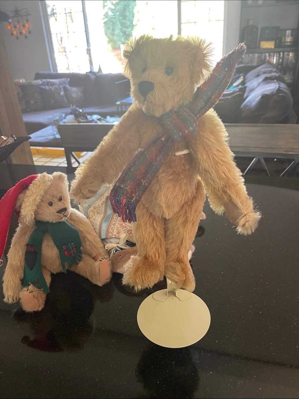 Vintage log cabin bears 1985 Golden Brown Teddy Bear with Plaid Scarf -